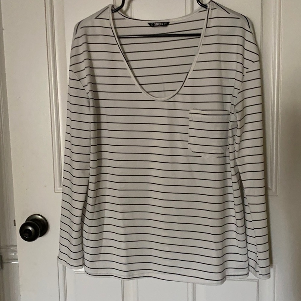 Shein white shirt with black pinstripes